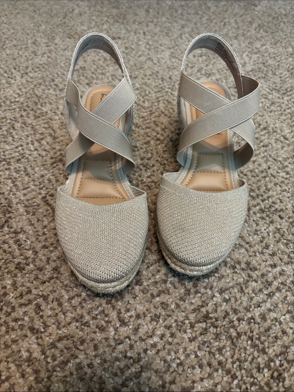Me too Wedge Espadrille Sandals in Light Beige Shimmer 7